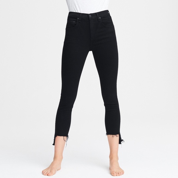 Rag & Bone Nina High Rise Black Hampton Frayed Ankle Stretch Skinny Jeans 27